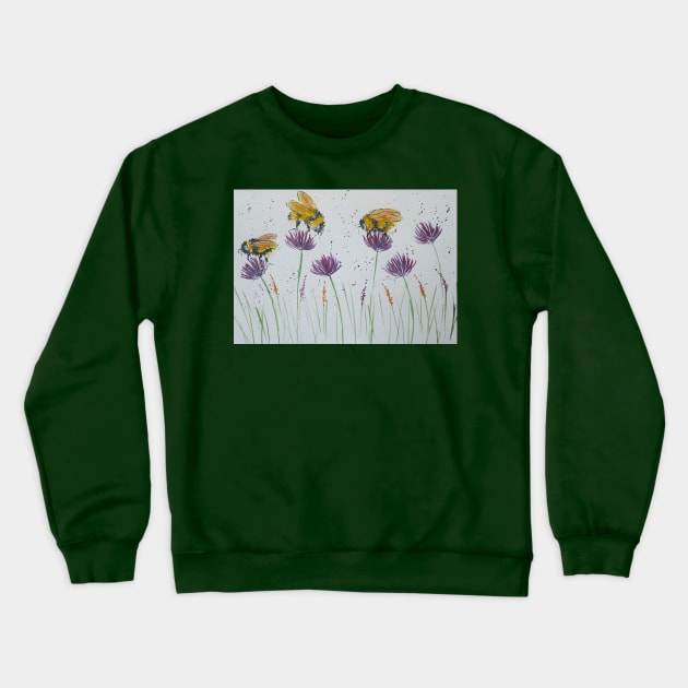 Bumble bees and Purple Flowers Crewneck Sweatshirt by Casimirasquirkyart